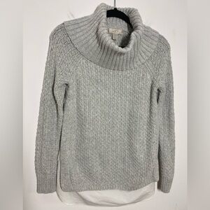 LOFT Outlet Size XS Gray Chunky Cowl Neck Sweater Faux Layered Hem Long Sleeve